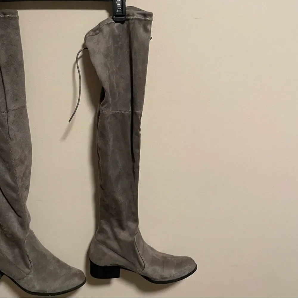 Over the Knee Suede Block Heel Boots in Gray- Size 9